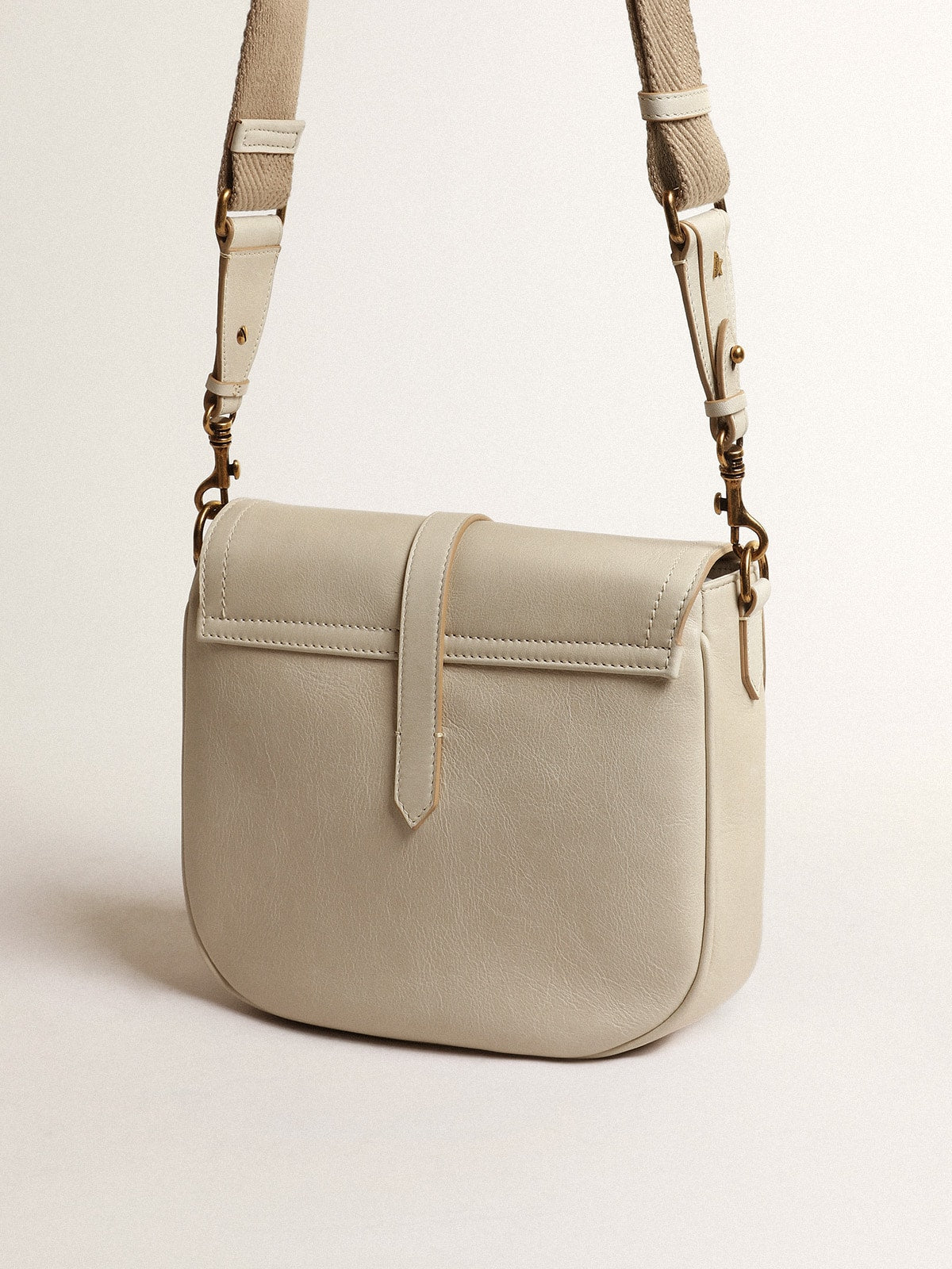 Golden Goose Medium Sally Bag in porcelain leather with buckle and contrasting shoulder strap