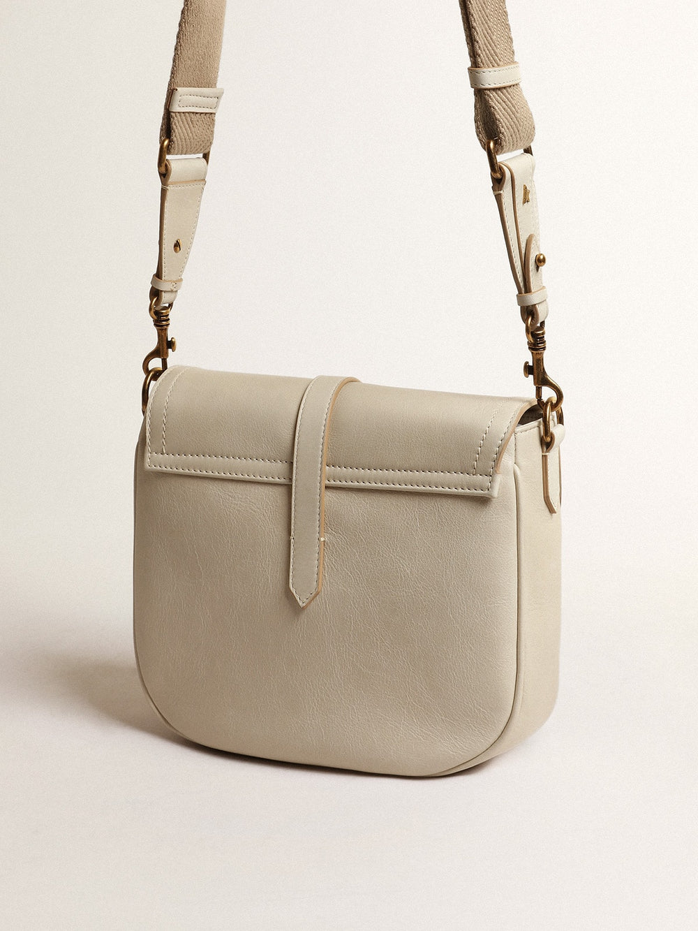 Golden Goose Medium Sally Bag in porcelain leather with buckle and contrasting shoulder strap
