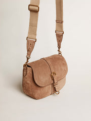 Golden Goose Medium Sally Bag in ash-colored suede with contrasting buckle and shoulder strap