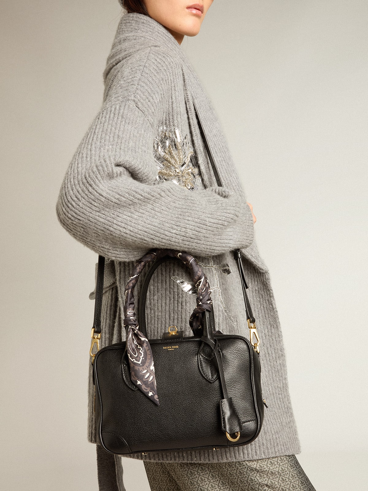 Golden Goose Vita Bag in black sheepskin leather with gold details