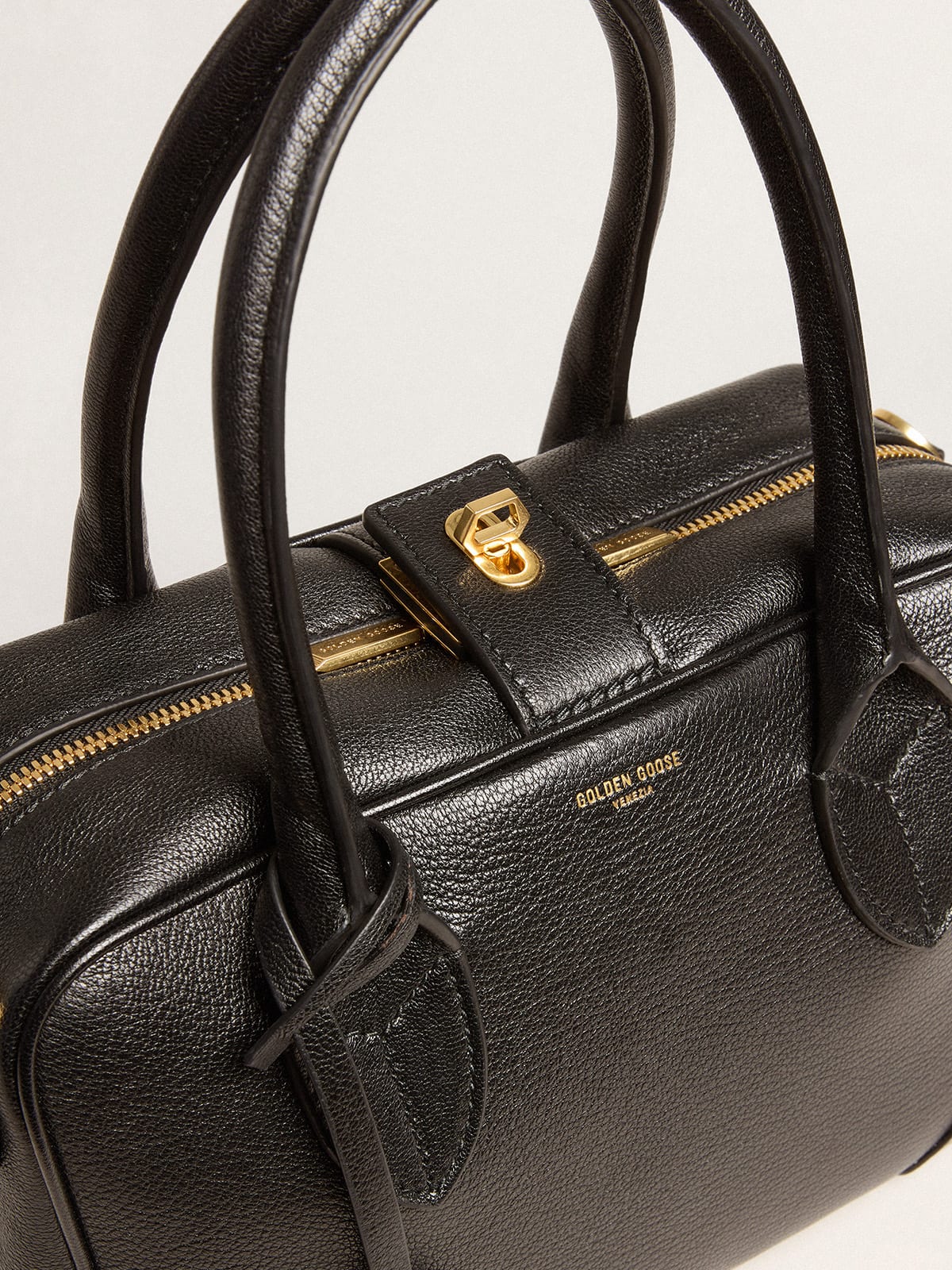 Golden Goose Vita Bag in black sheepskin leather with gold details