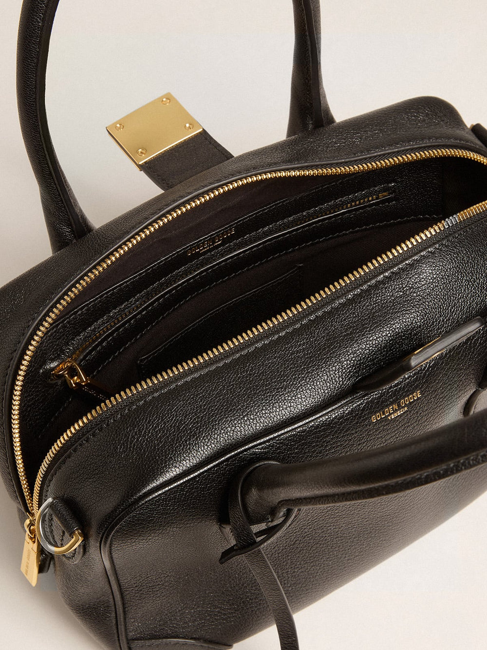 Golden Goose Vita Bag in black sheepskin leather with gold details