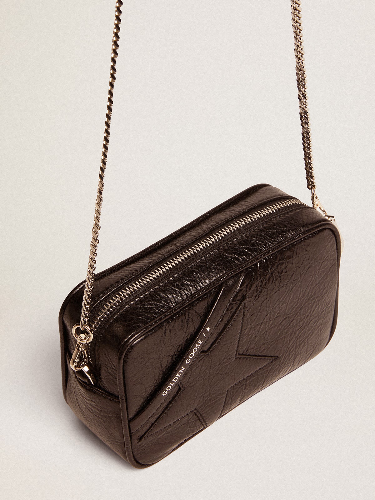 Golden Goose Women's Mini Star Bag in black glossy leather with tone-on-tone star