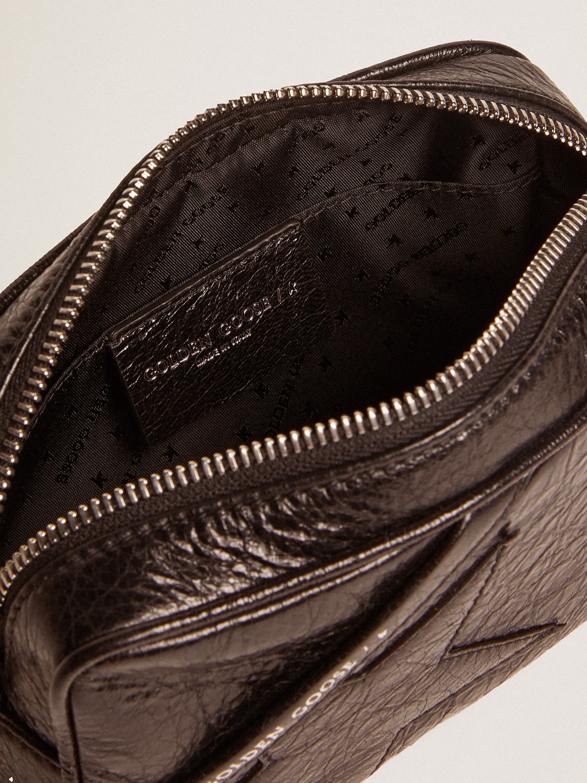 Golden Goose Women's Mini Star Bag in black glossy leather with tone-on-tone star