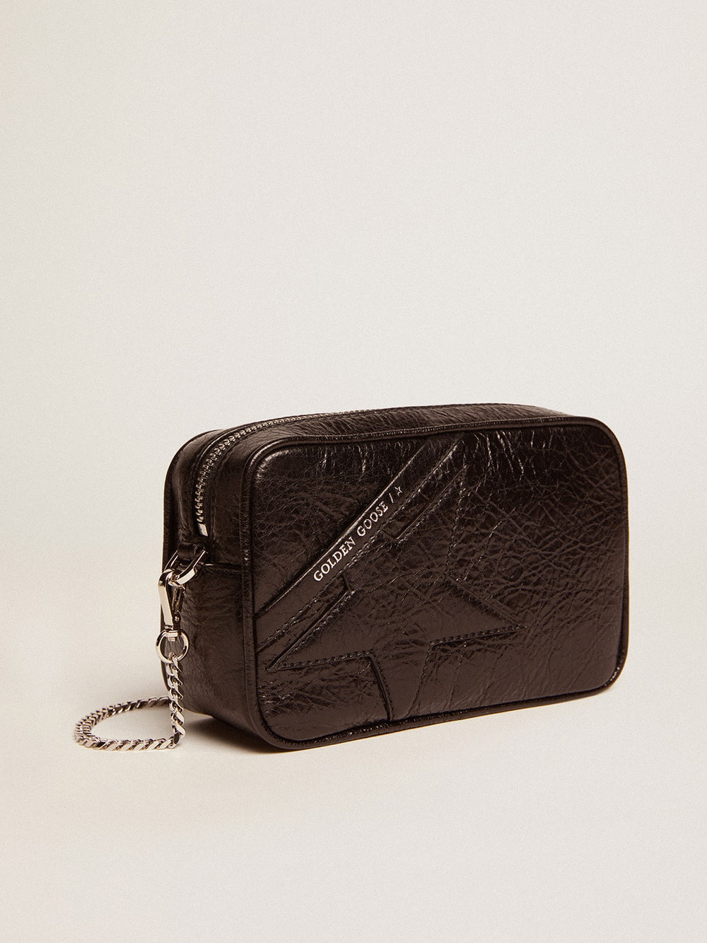 Golden Goose Women's Mini Star Bag in black glossy leather with tone-on-tone star