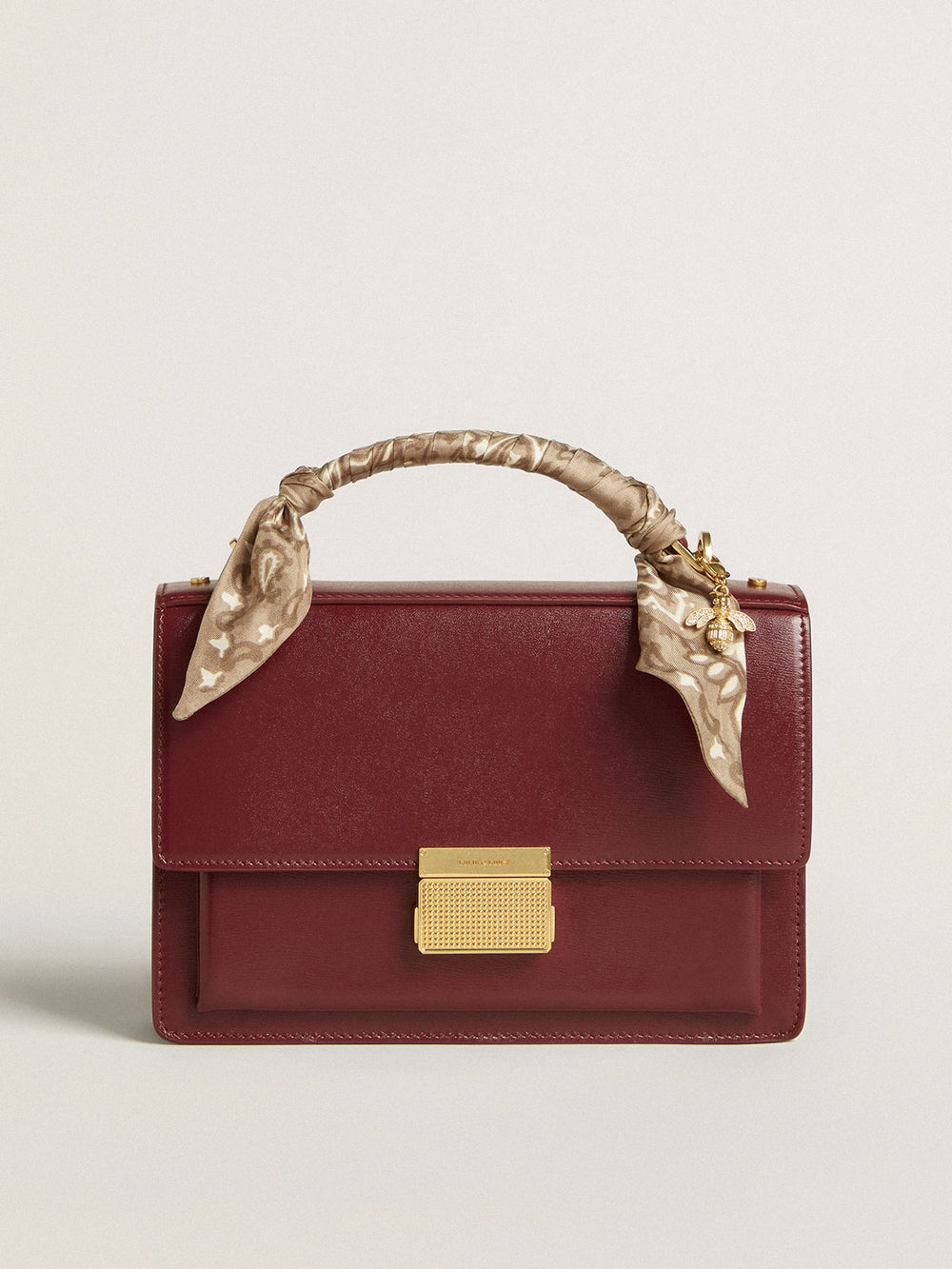 Golden Goose Venezia Bag in burgundy boarded leather with gold details