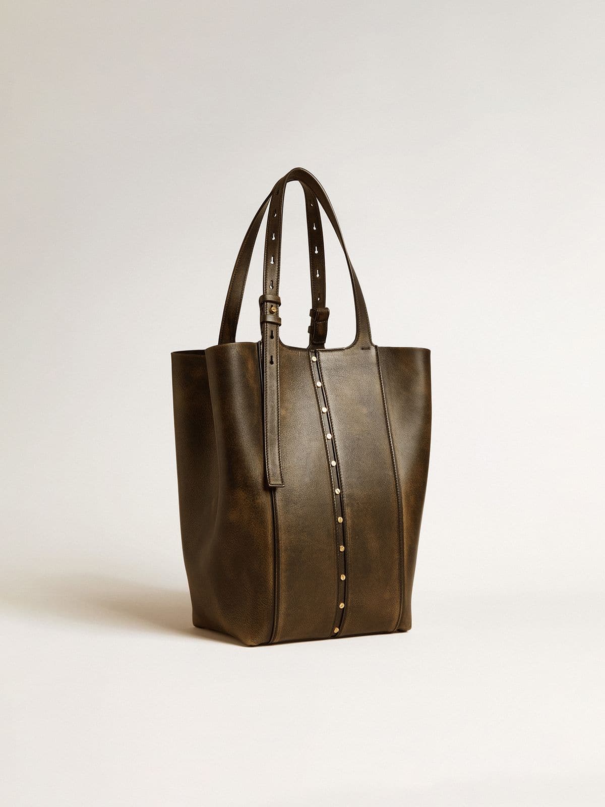 Golden Goose 24/7 Bag North South in black distressed leather with adjustable handles