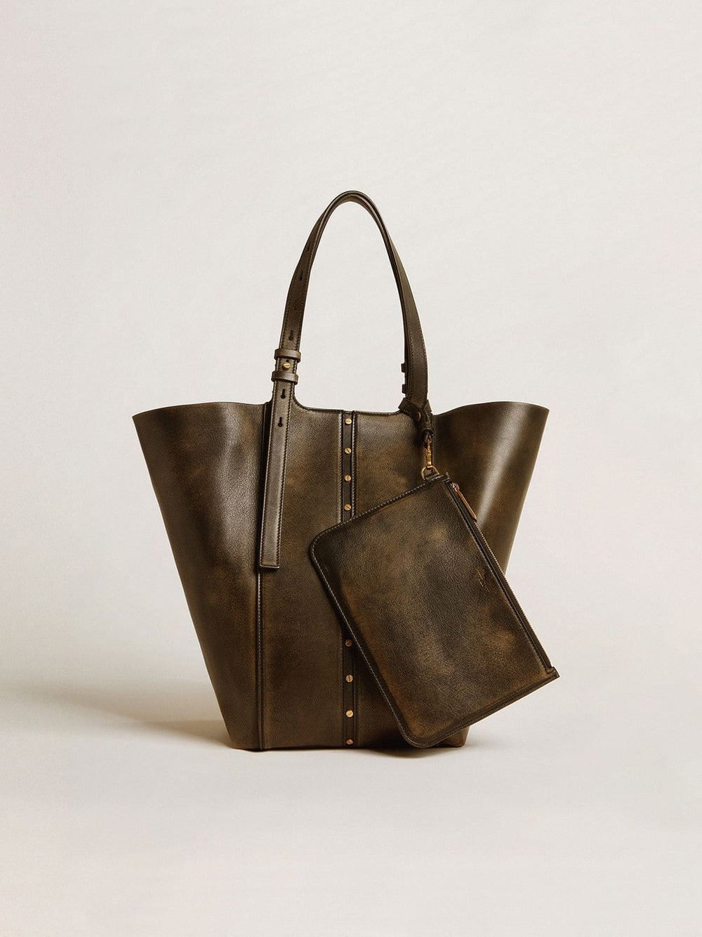 Golden Goose 24/7 Bag North South in black distressed leather with adjustable handles