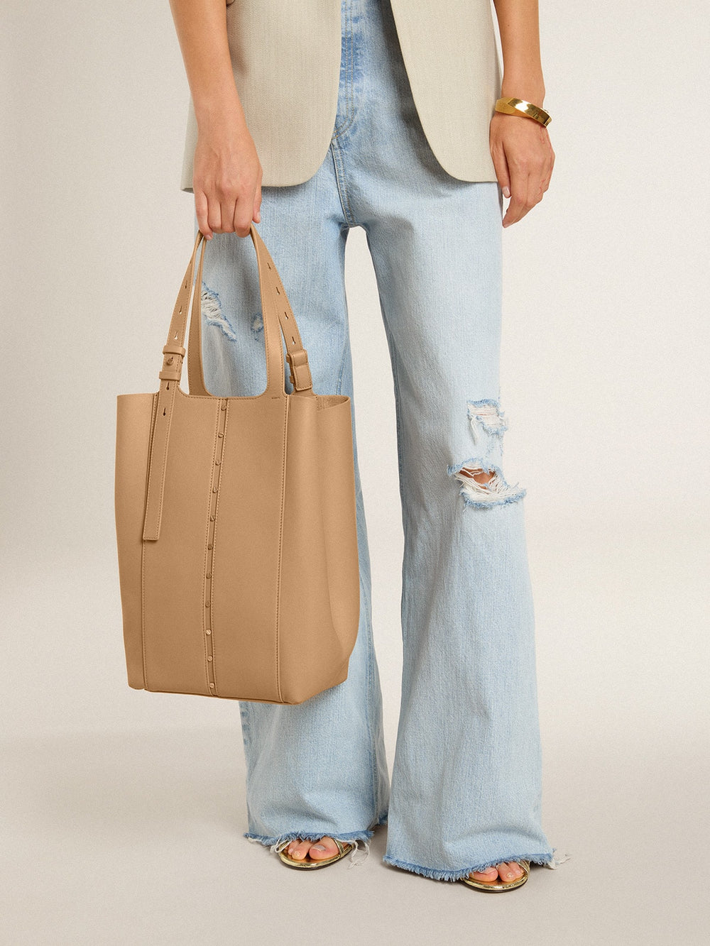 Golden Goose 24/7 Bag North South in cappuccino-colored leather with adjustable handles