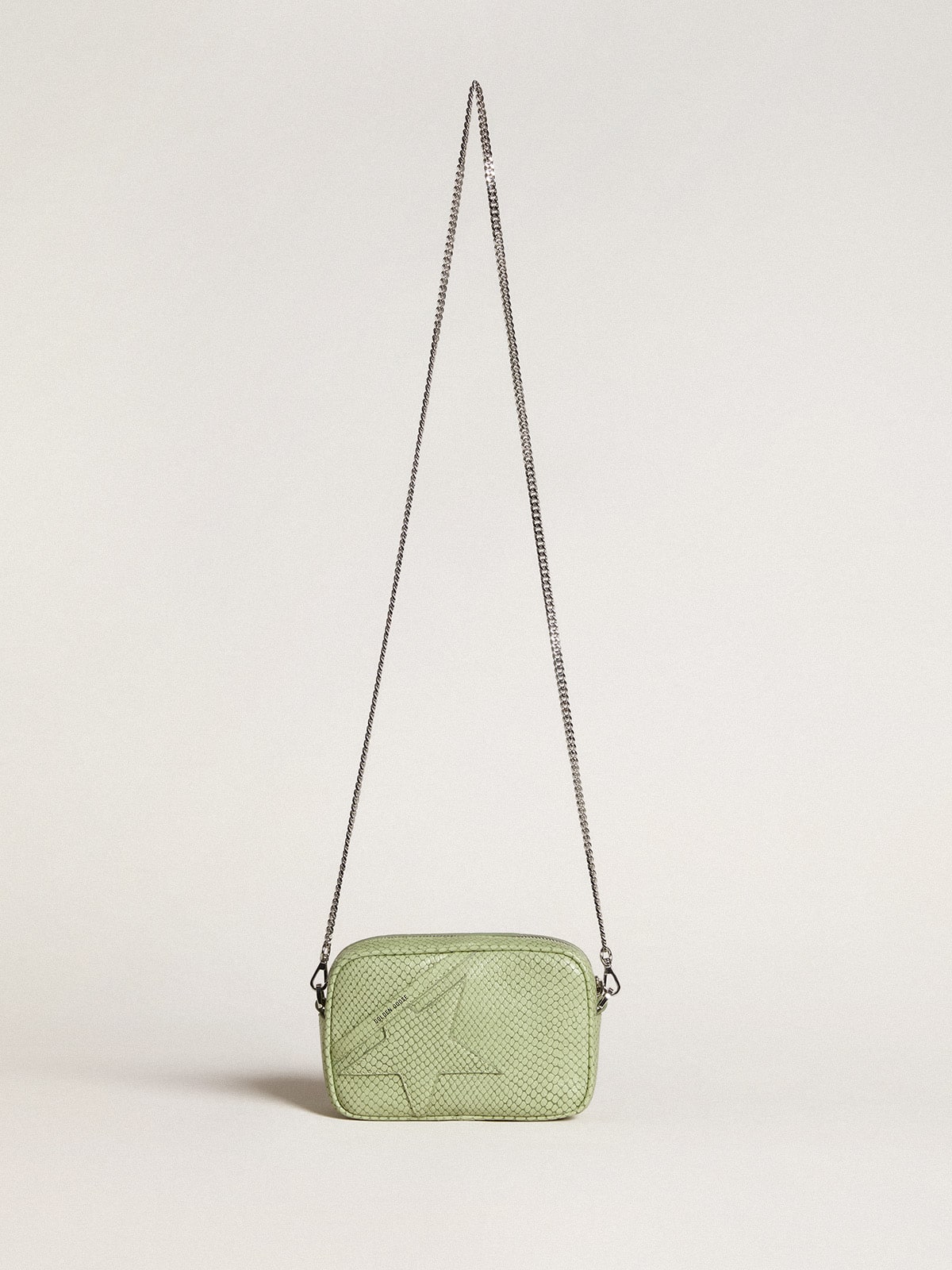 Golden Goose Mini Star Bag in light green snake-print leather