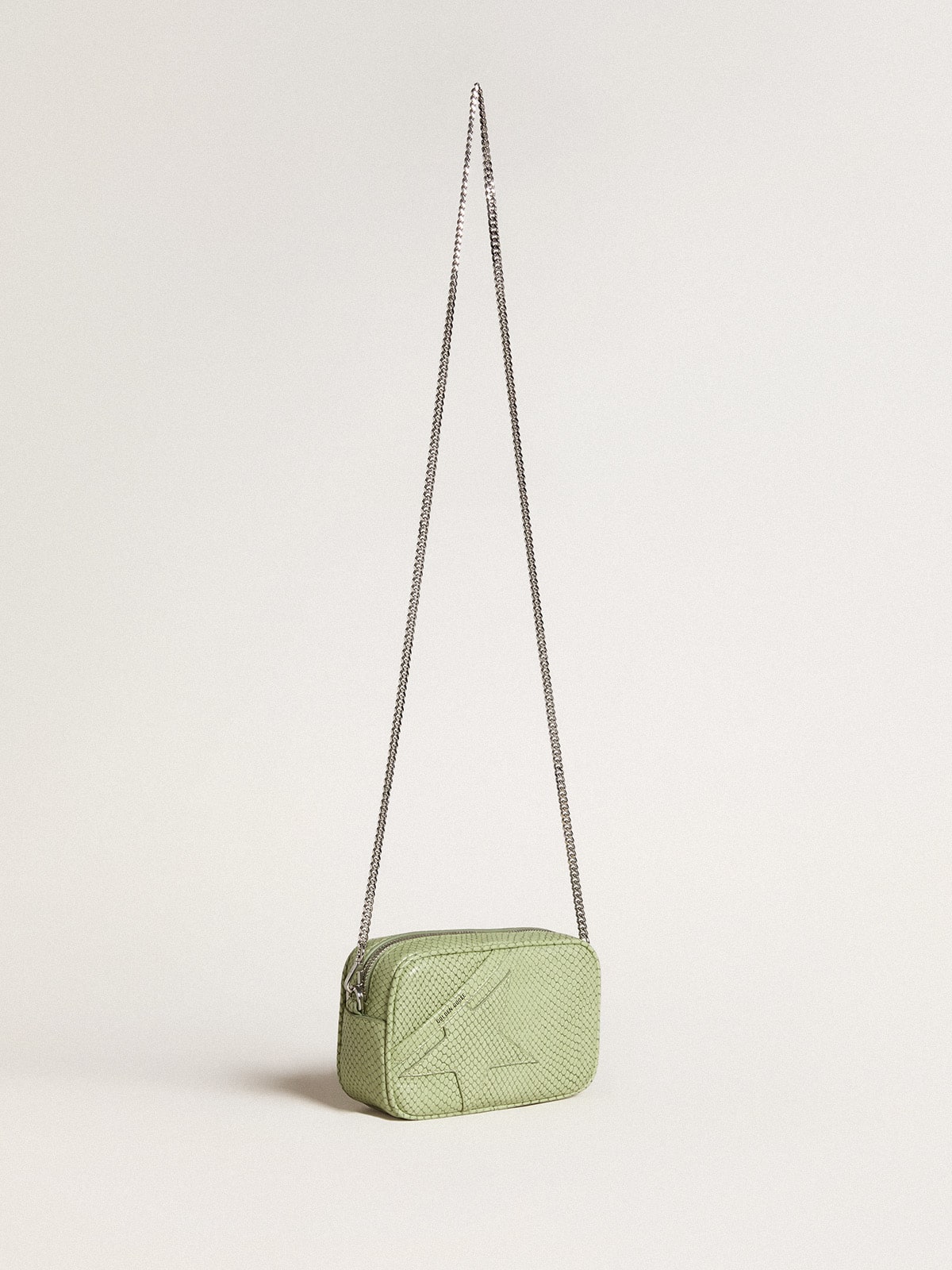 Golden Goose Mini Star Bag in light green snake-print leather