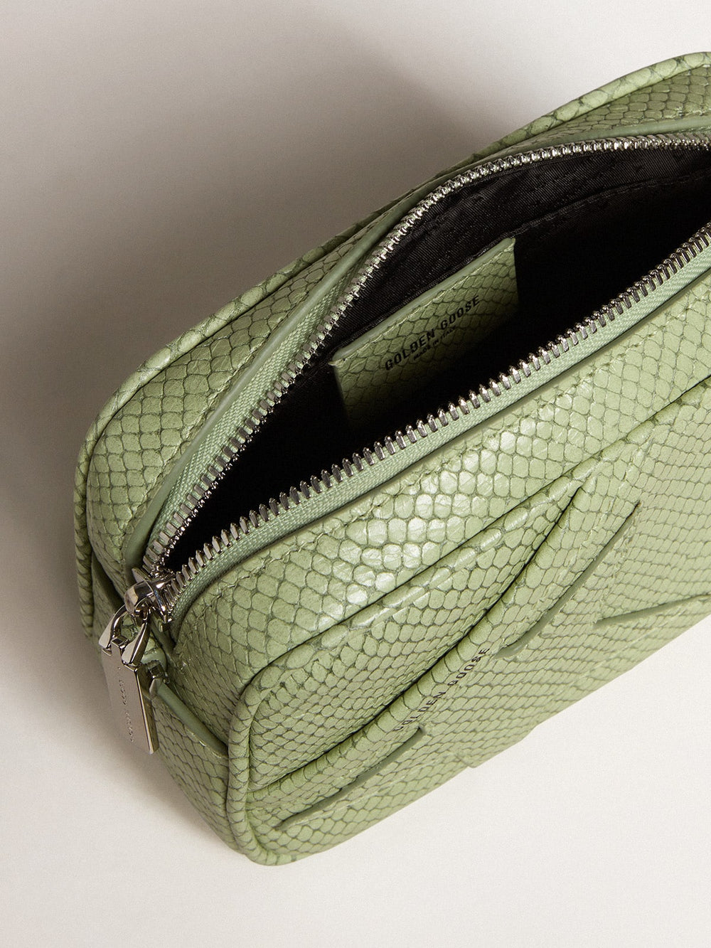 Golden Goose Mini Star Bag in light green snake-print leather