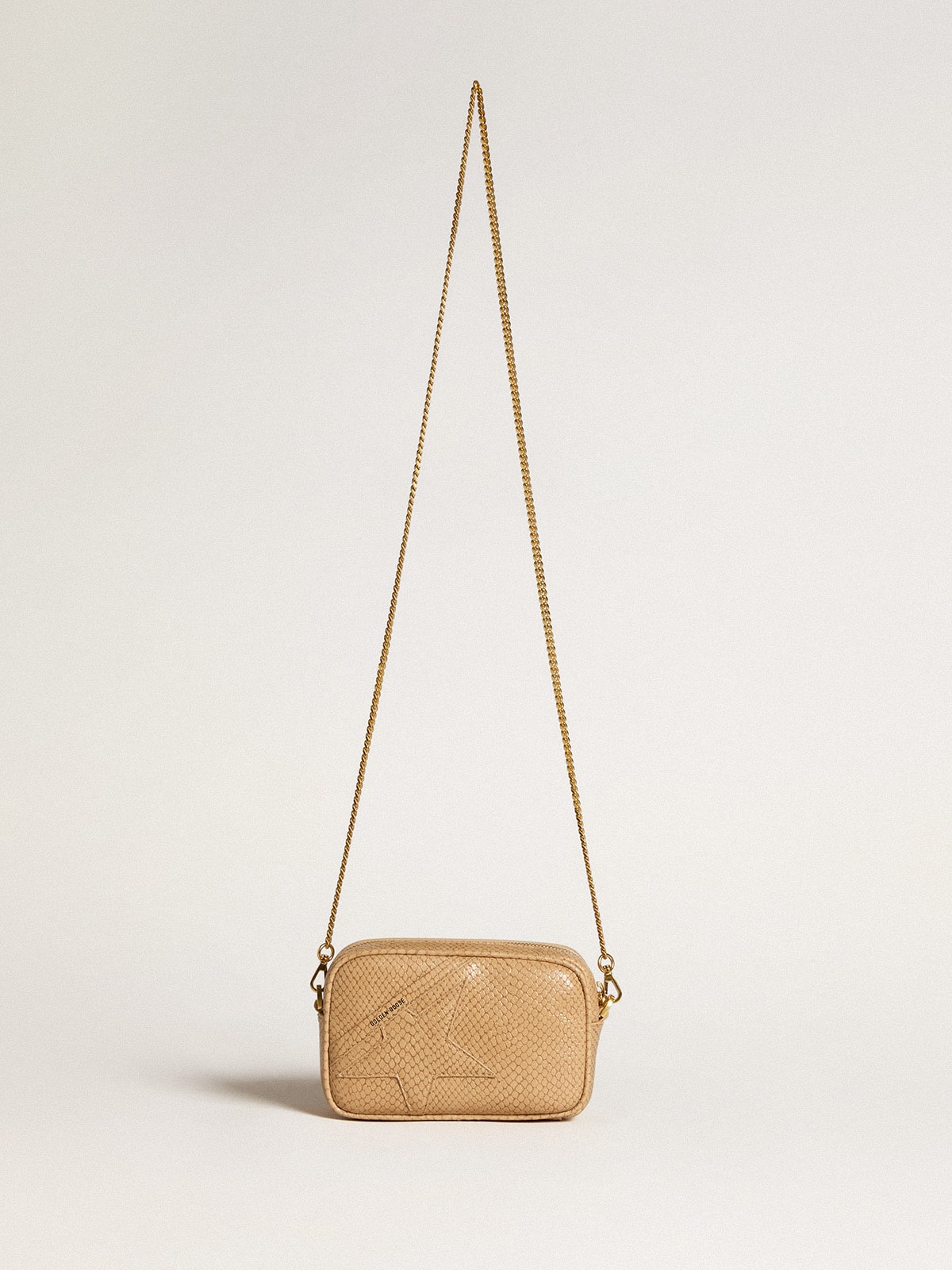 Golden Goose Mini Star Bag in beige snake-print leather