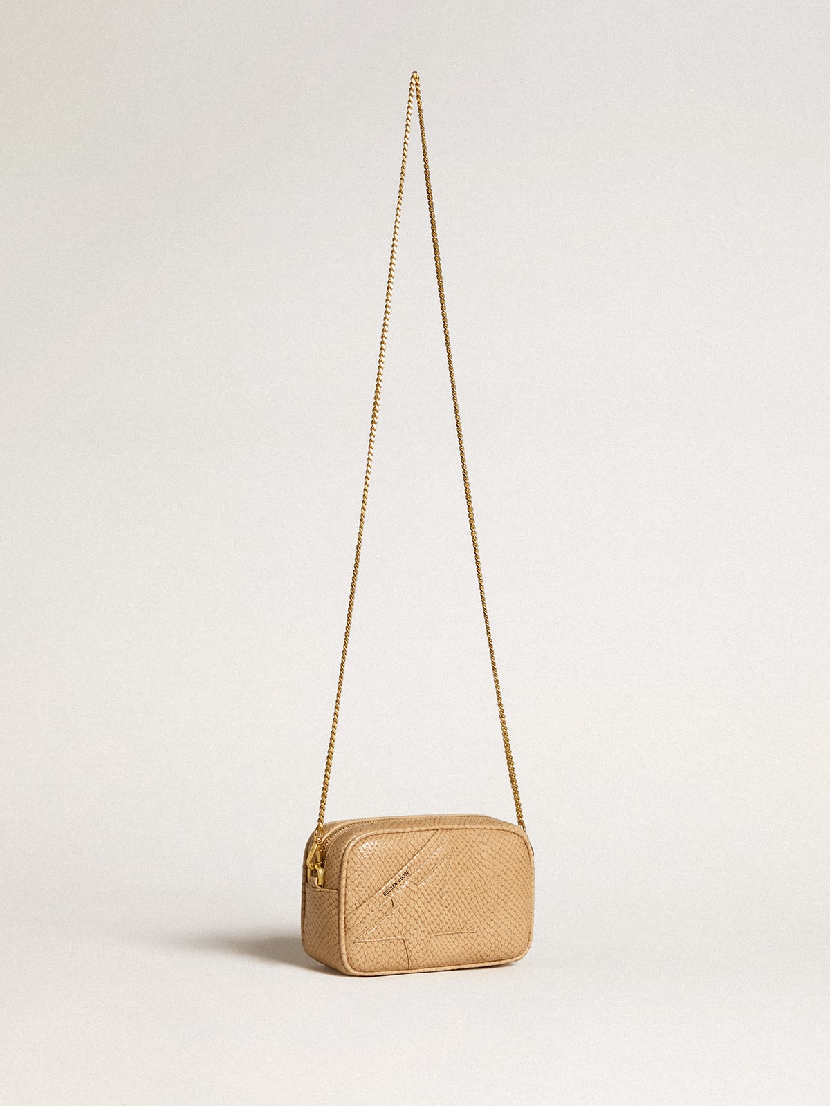 Golden Goose Mini Star Bag in beige snake-print leather