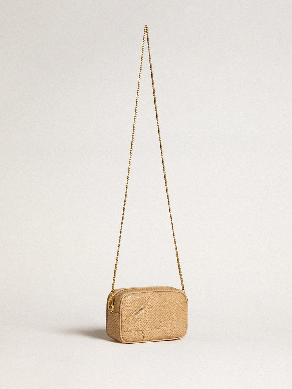 Golden Goose Mini Star Bag in beige snake-print leather