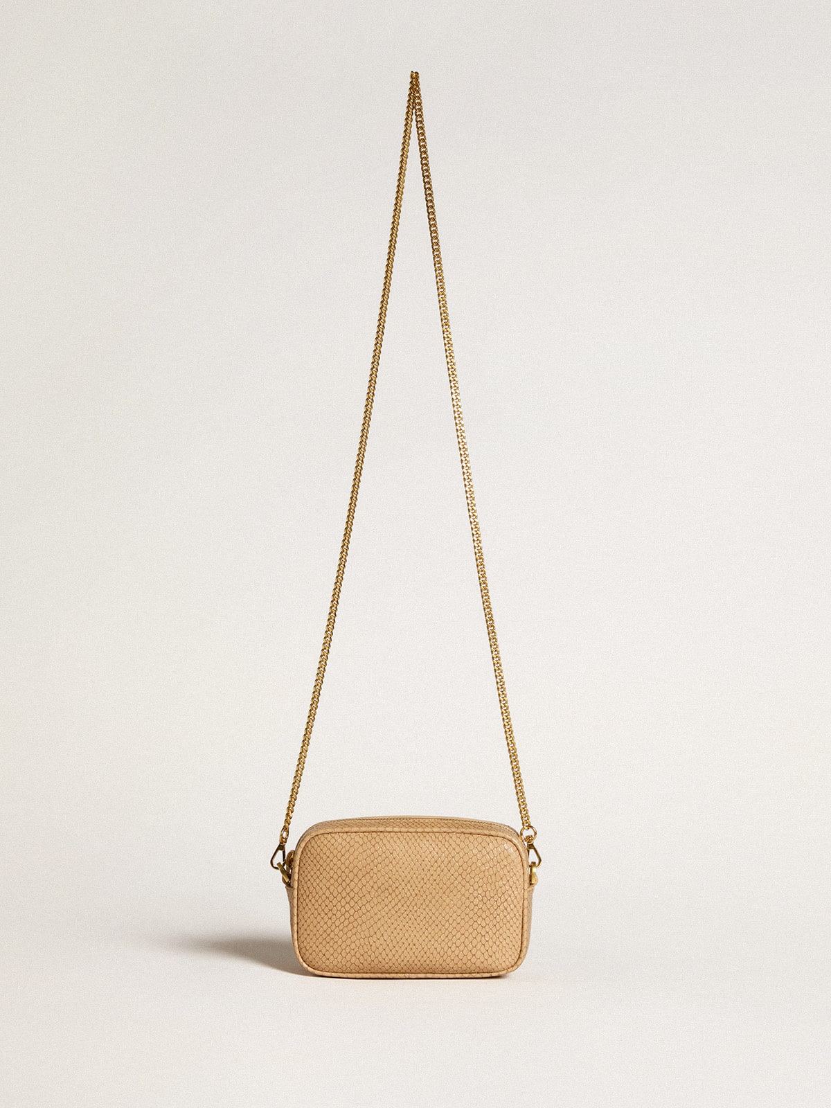 Golden Goose Mini Star Bag in beige snake-print leather