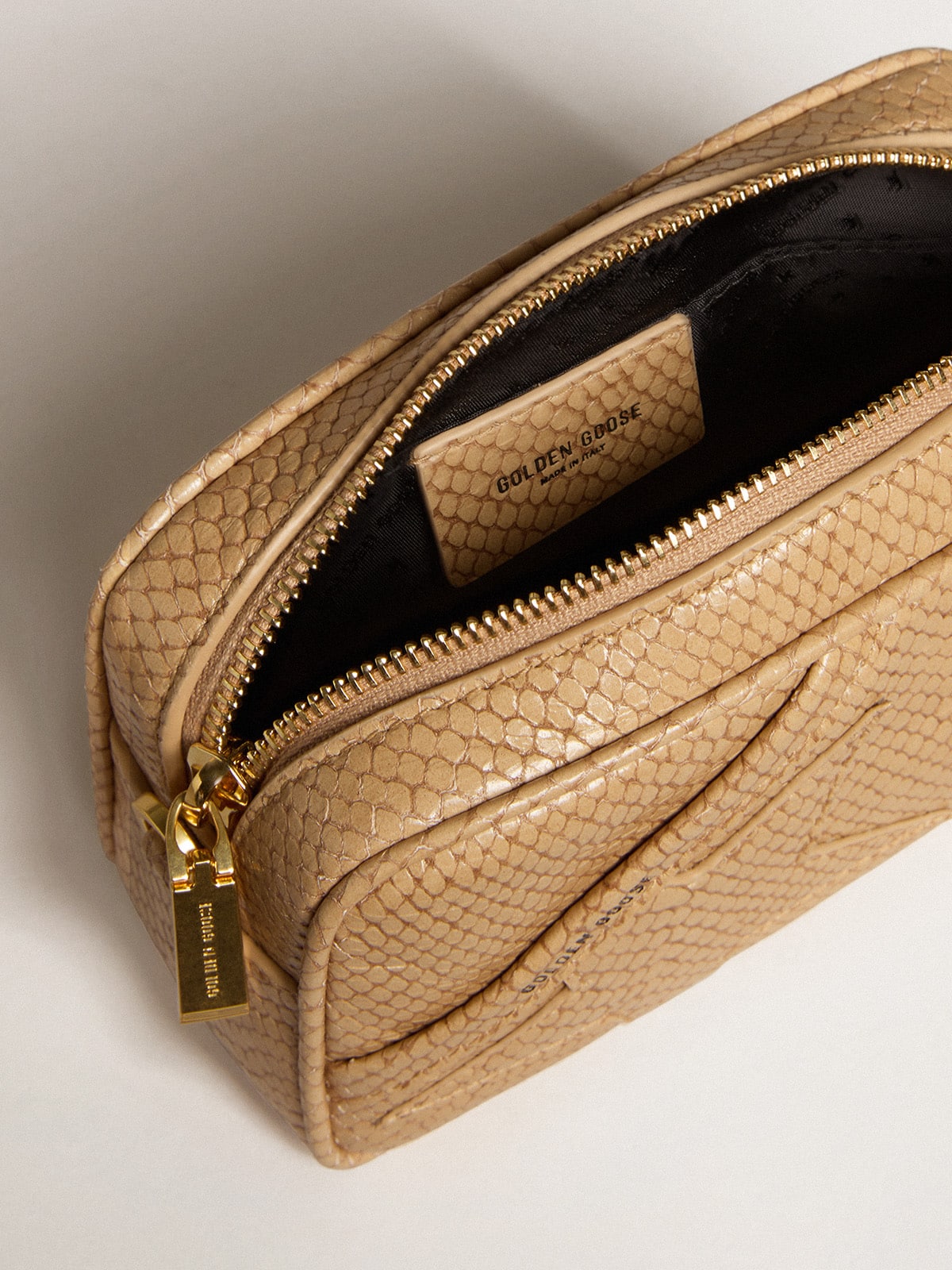 Golden Goose Mini Star Bag in beige snake-print leather