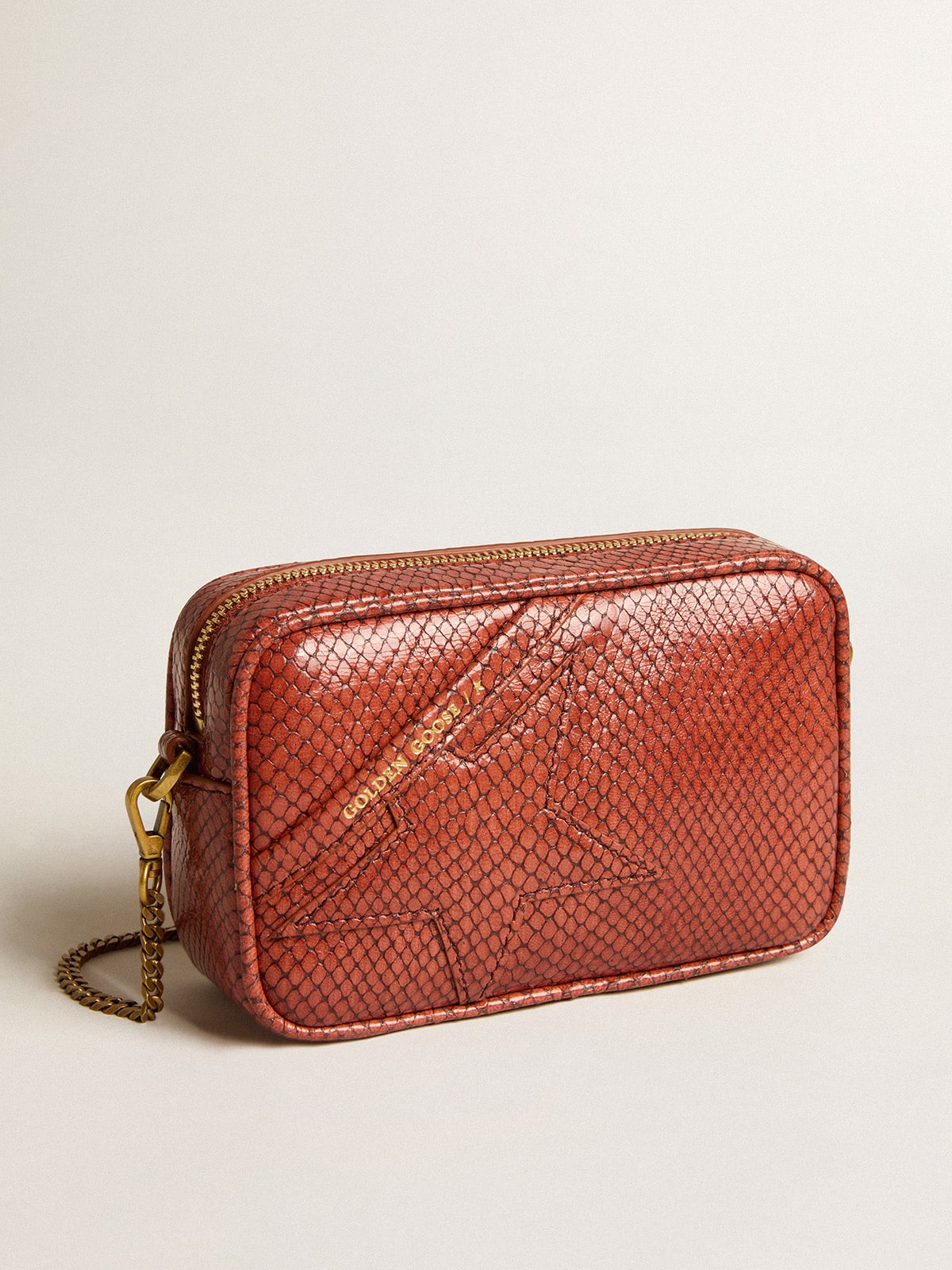 Golden Goose Mini Star Bag in rust-colored snake-print leather