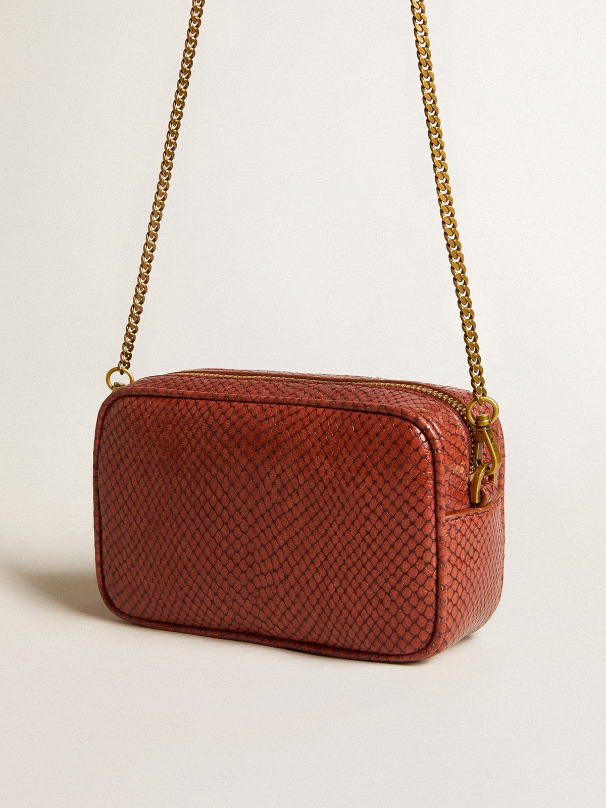 Golden Goose Mini Star Bag in rust-colored snake-print leather