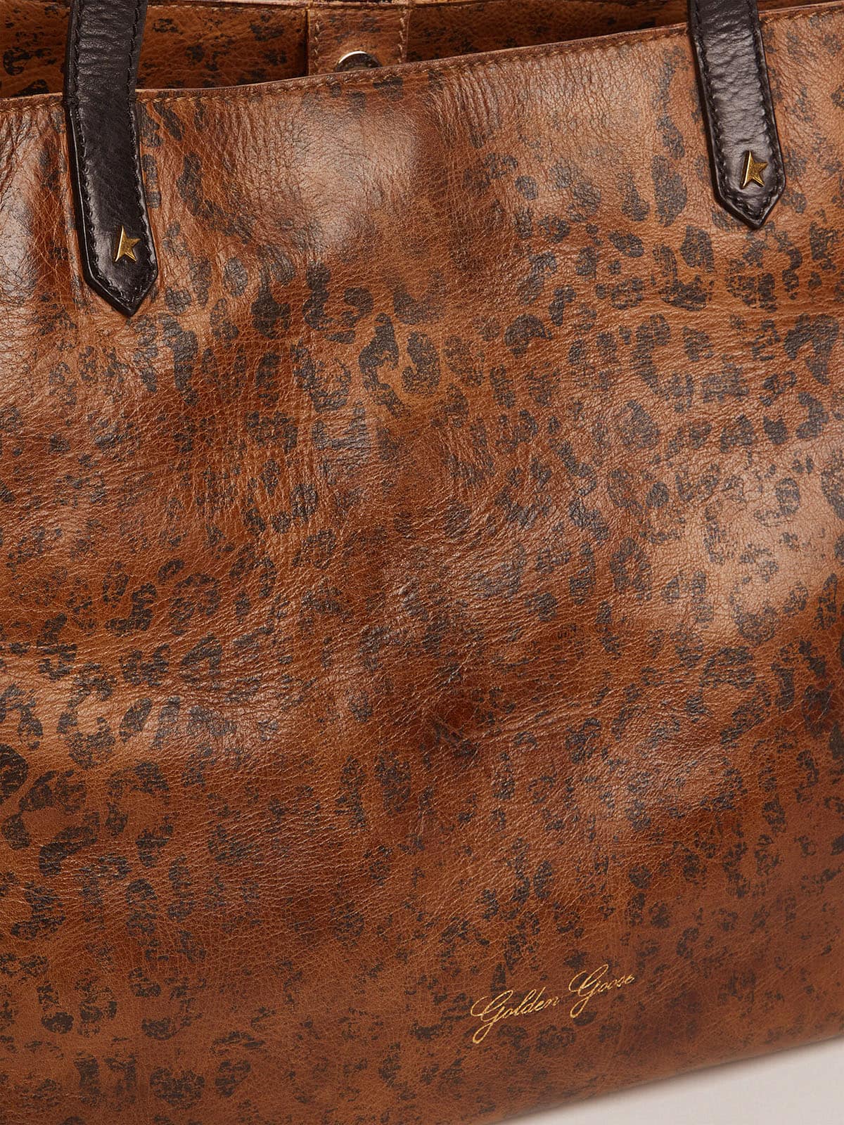 Golden Goose Pasadena Bag in hammered leather with leopard print and contrasting black handles