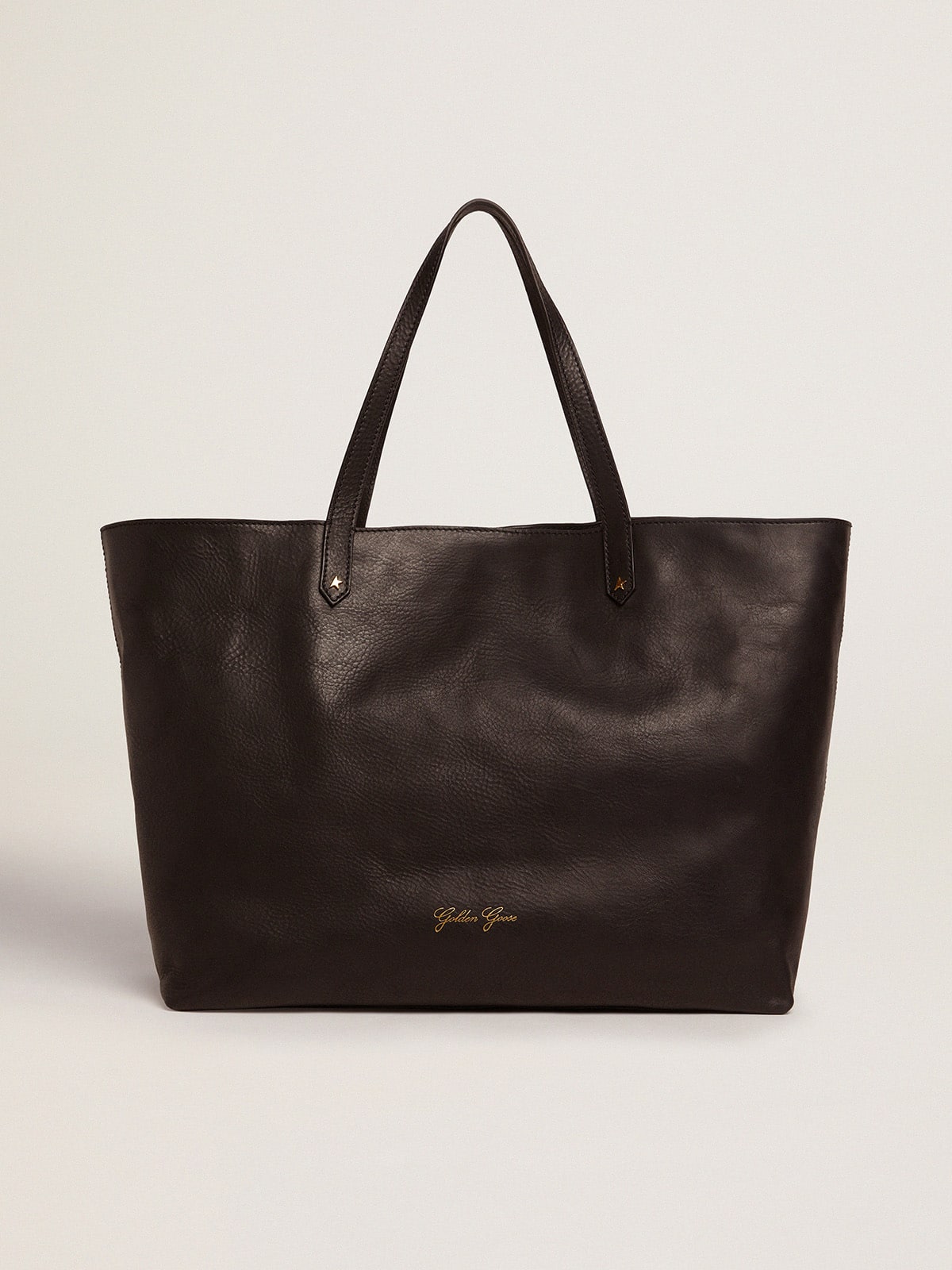 Golden Goose Pasadena Bag in black hammered leather with gold logo on the front