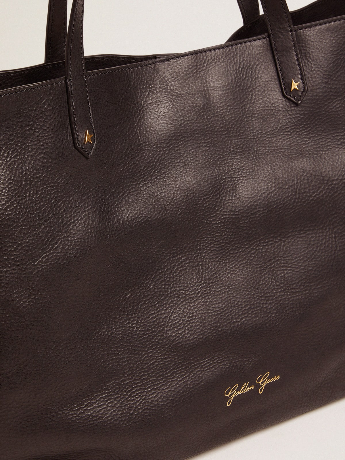 Golden Goose Pasadena Bag in black hammered leather with gold logo on the front