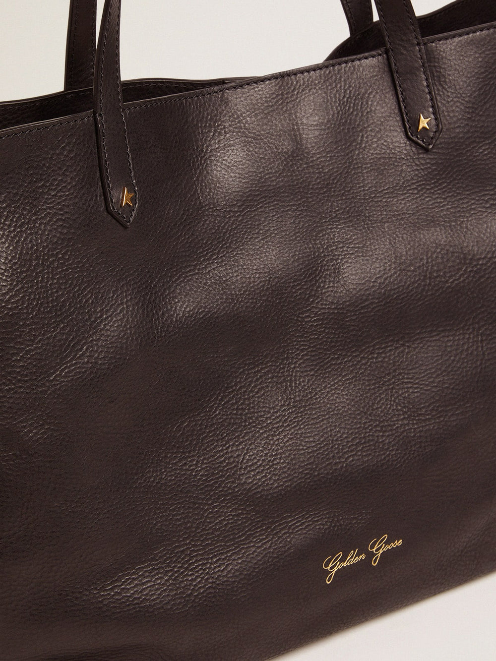 Golden Goose Pasadena Bag in black hammered leather with gold logo on the front