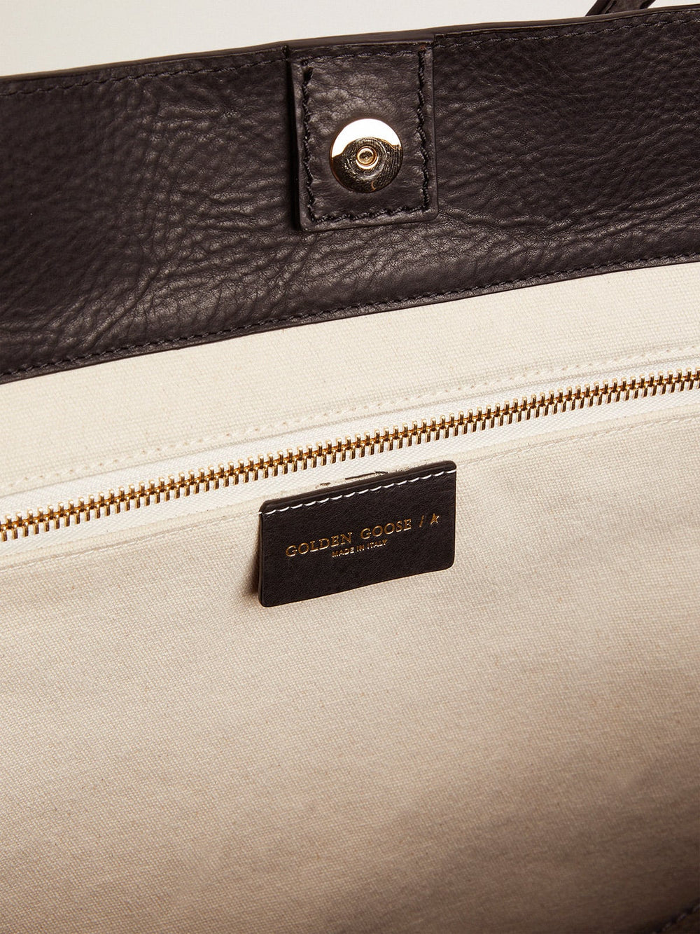 Golden Goose Pasadena Bag in black hammered leather with gold logo on the front