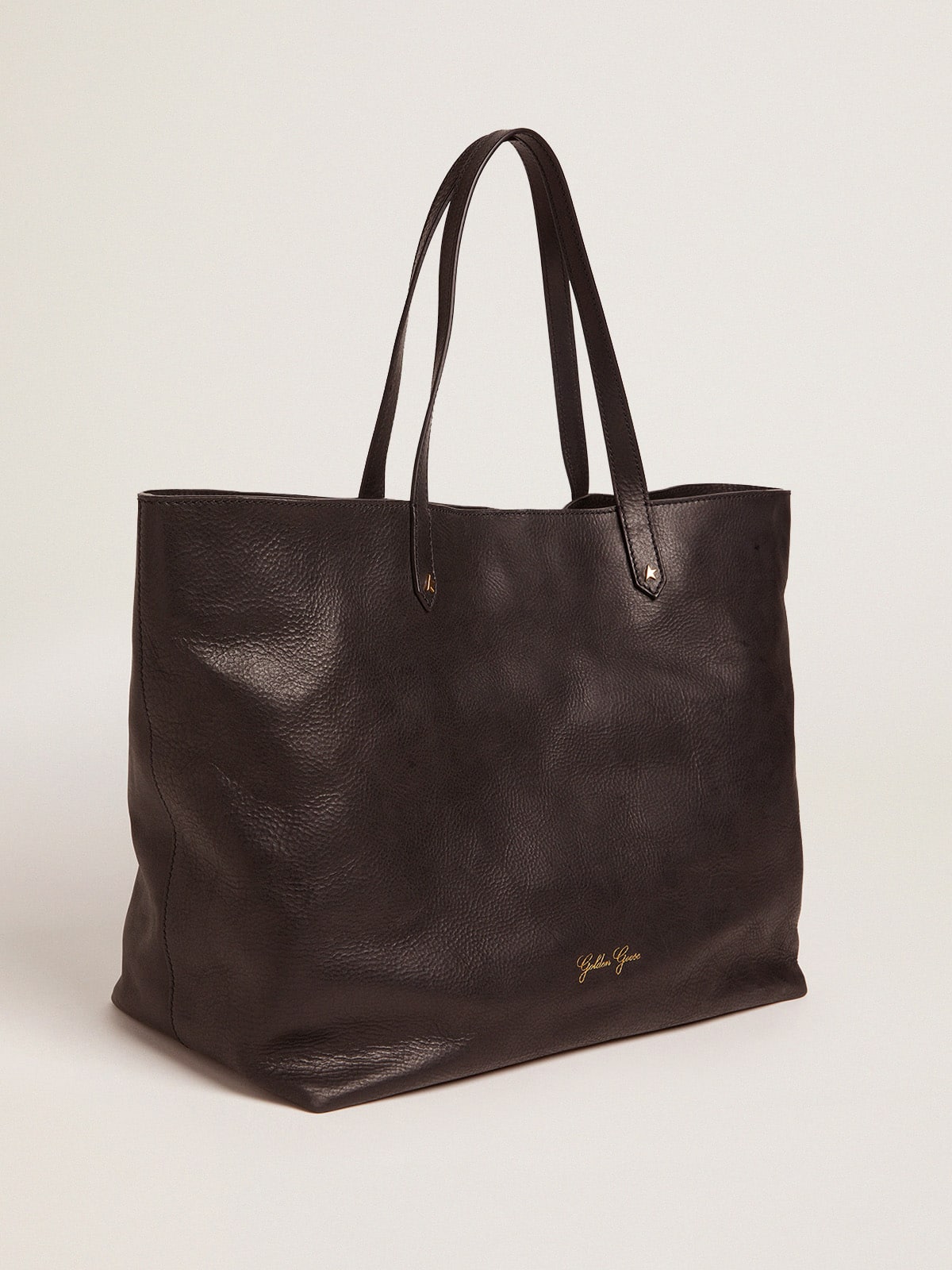 Golden Goose Pasadena Bag in black hammered leather with gold logo on the front