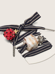 Golden Goose Skins blue and beige striped laces with raspberry, stone and crystal charms