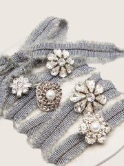 Golden Goose Skins gray laces with mohair trim and crystal charms