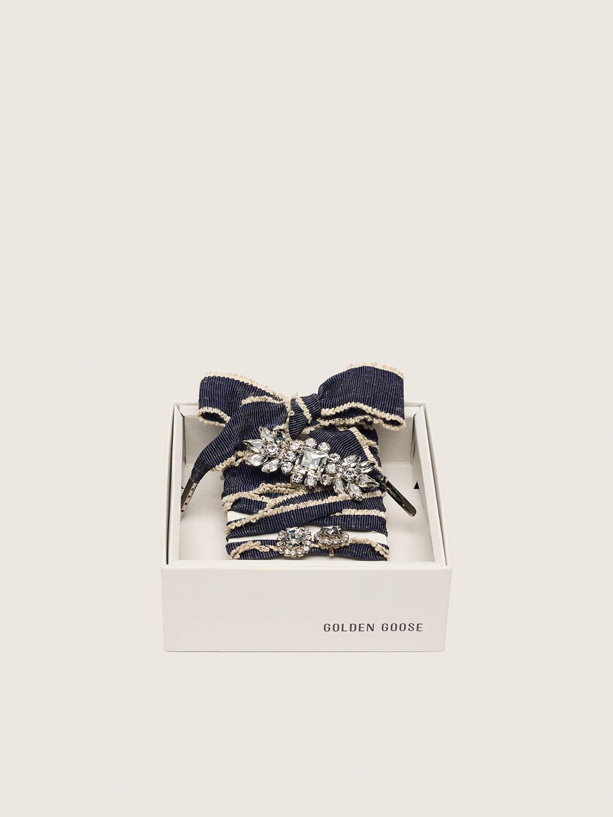 Golden Goose Skins denim blue laces embellished with beige trim and two charms