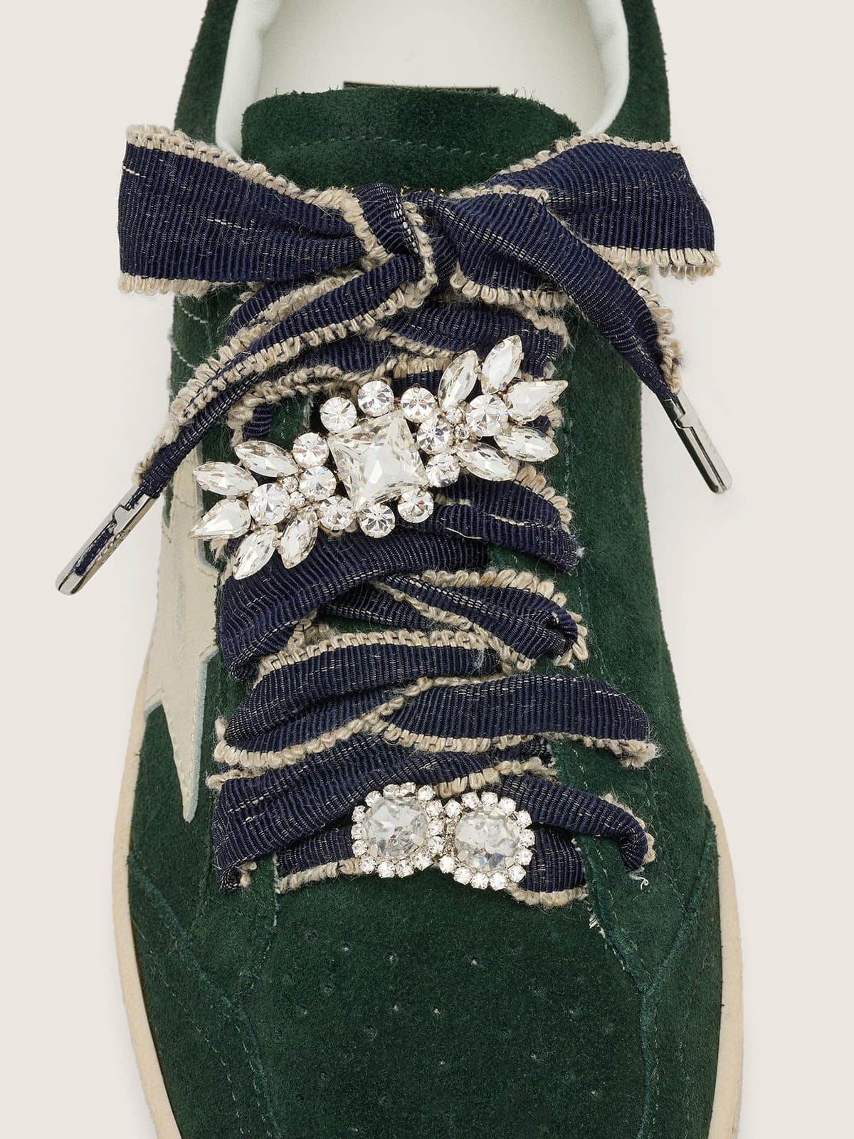 Golden Goose Skins denim blue laces embellished with beige trim and two charms