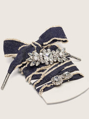 Golden Goose Skins denim blue laces embellished with beige trim and two charms