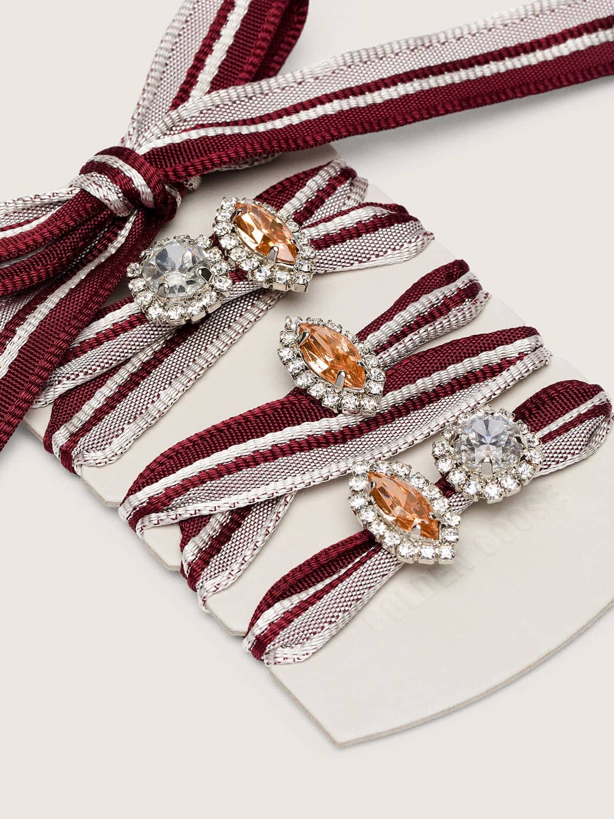 Golden Goose Skins white and burgundy striped laces embellished with charms