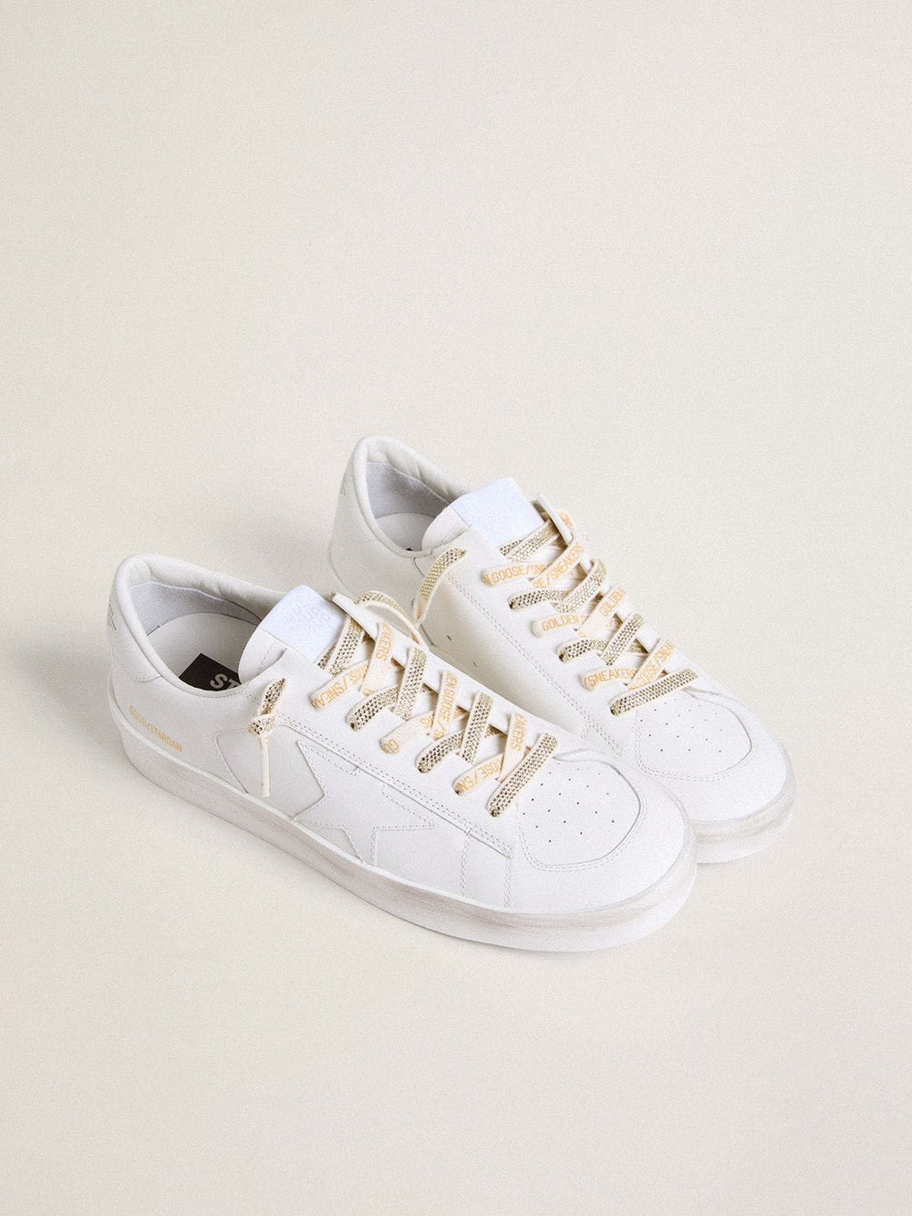 Golden Goose Cotton laces with silver Swarovski crystals and gold-colored logo