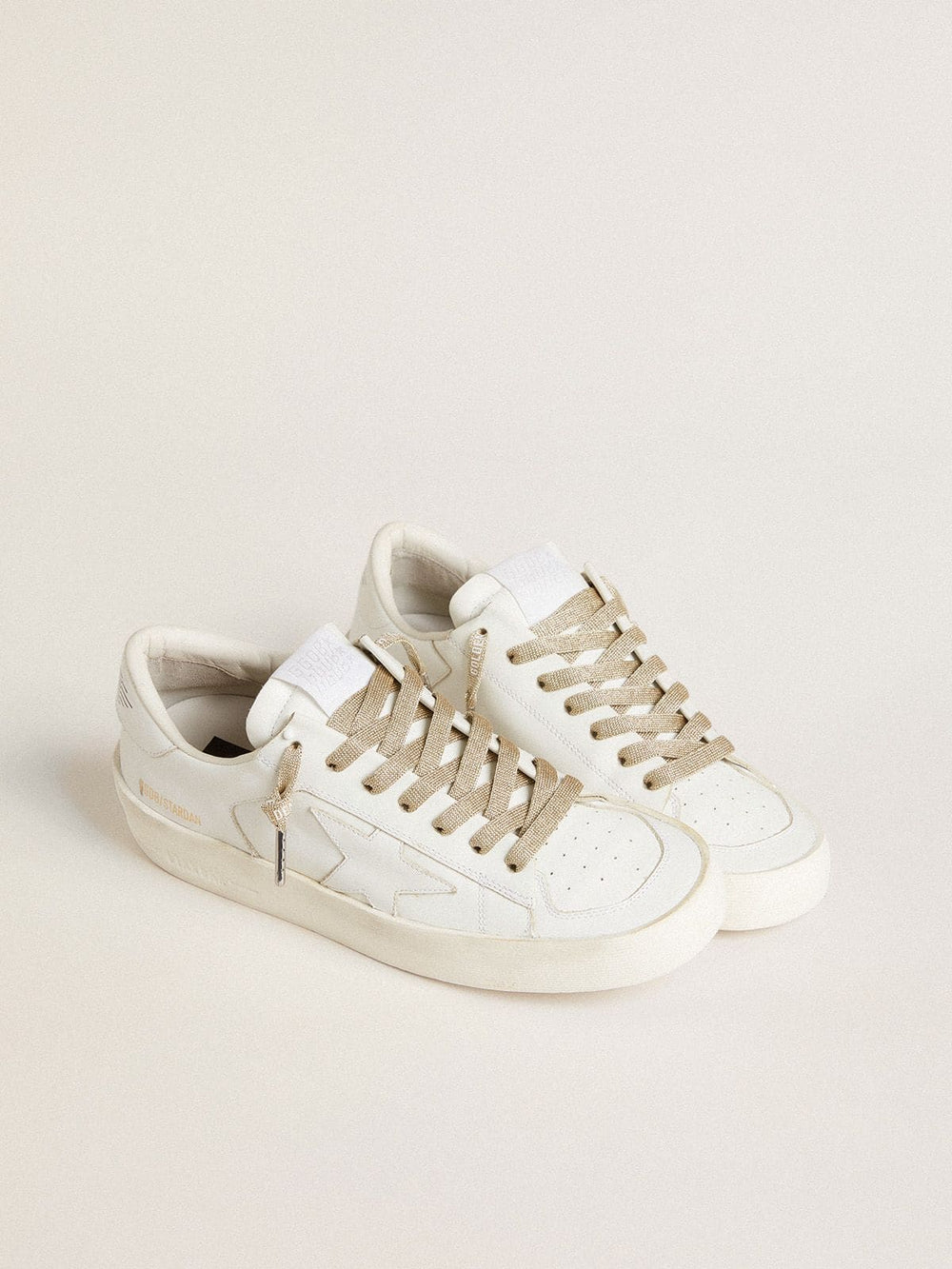 Golden Goose Gold-colored Lurex laces with contrasting white logo