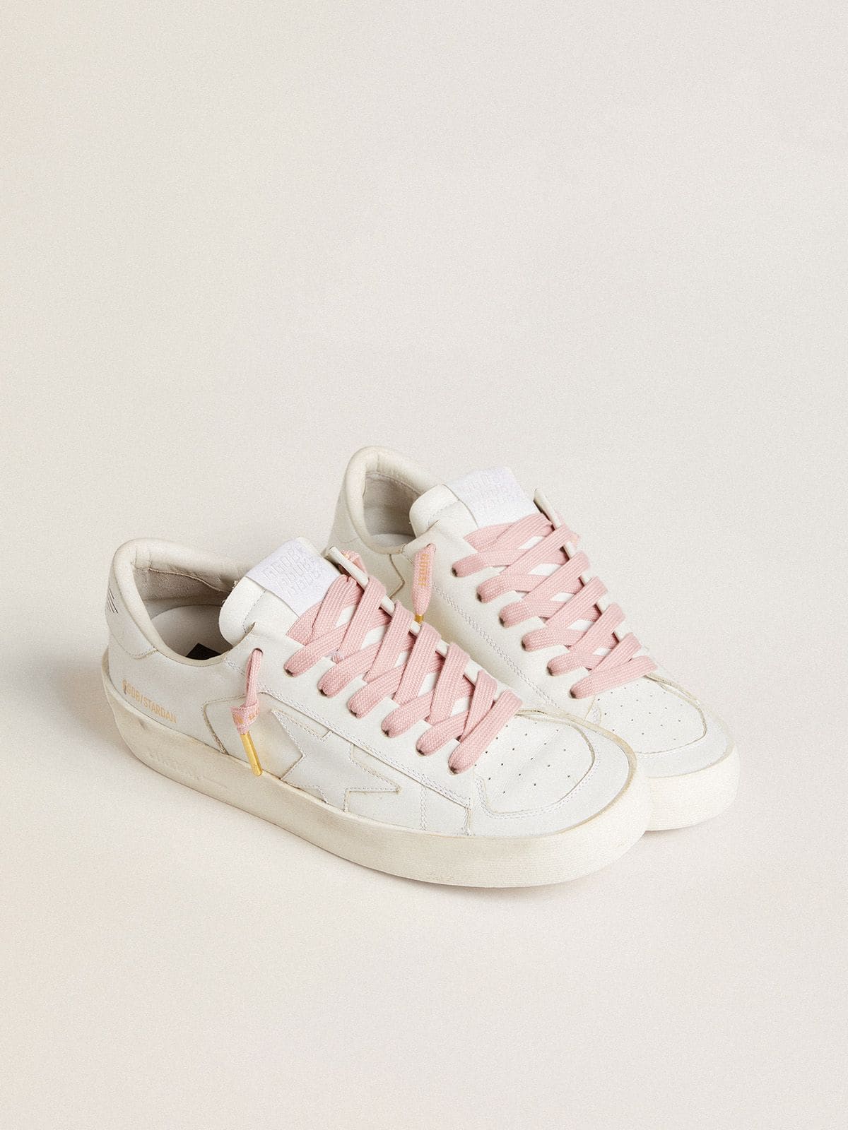 Golden Goose Pink cotton laces with contrasting gold logo