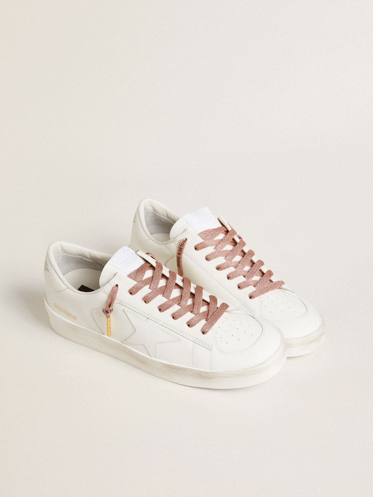 Golden Goose Salmon pink Lurex laces with contrasting black logo