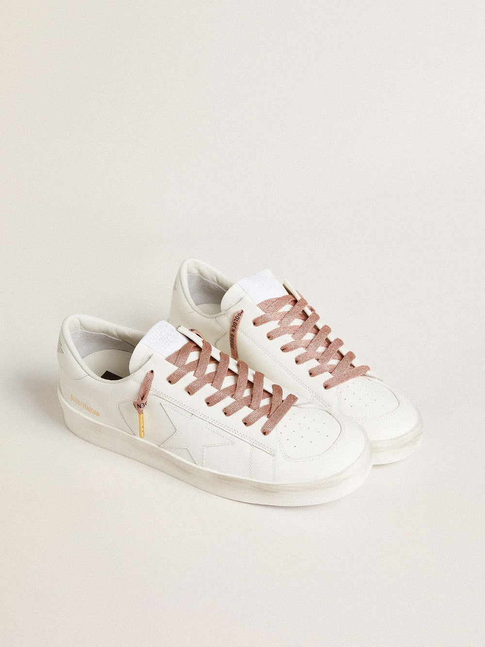 Golden Goose Salmon pink Lurex laces with contrasting black logo