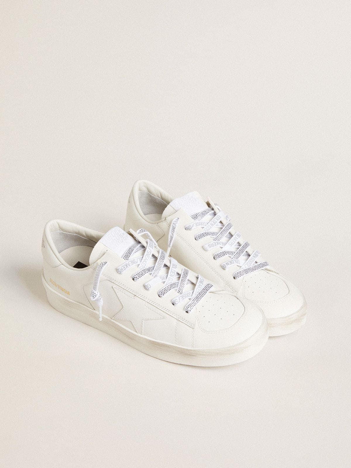 Golden Goose Swarovski laces with contrasting gray logo