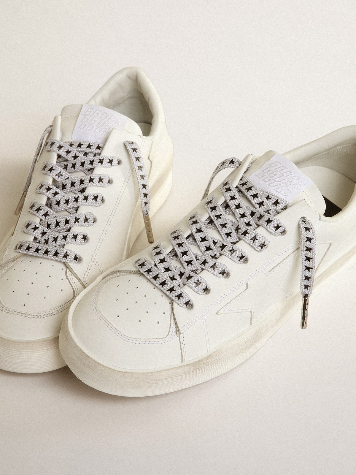Golden Goose Ice-gray cotton laces with contrasting black stars