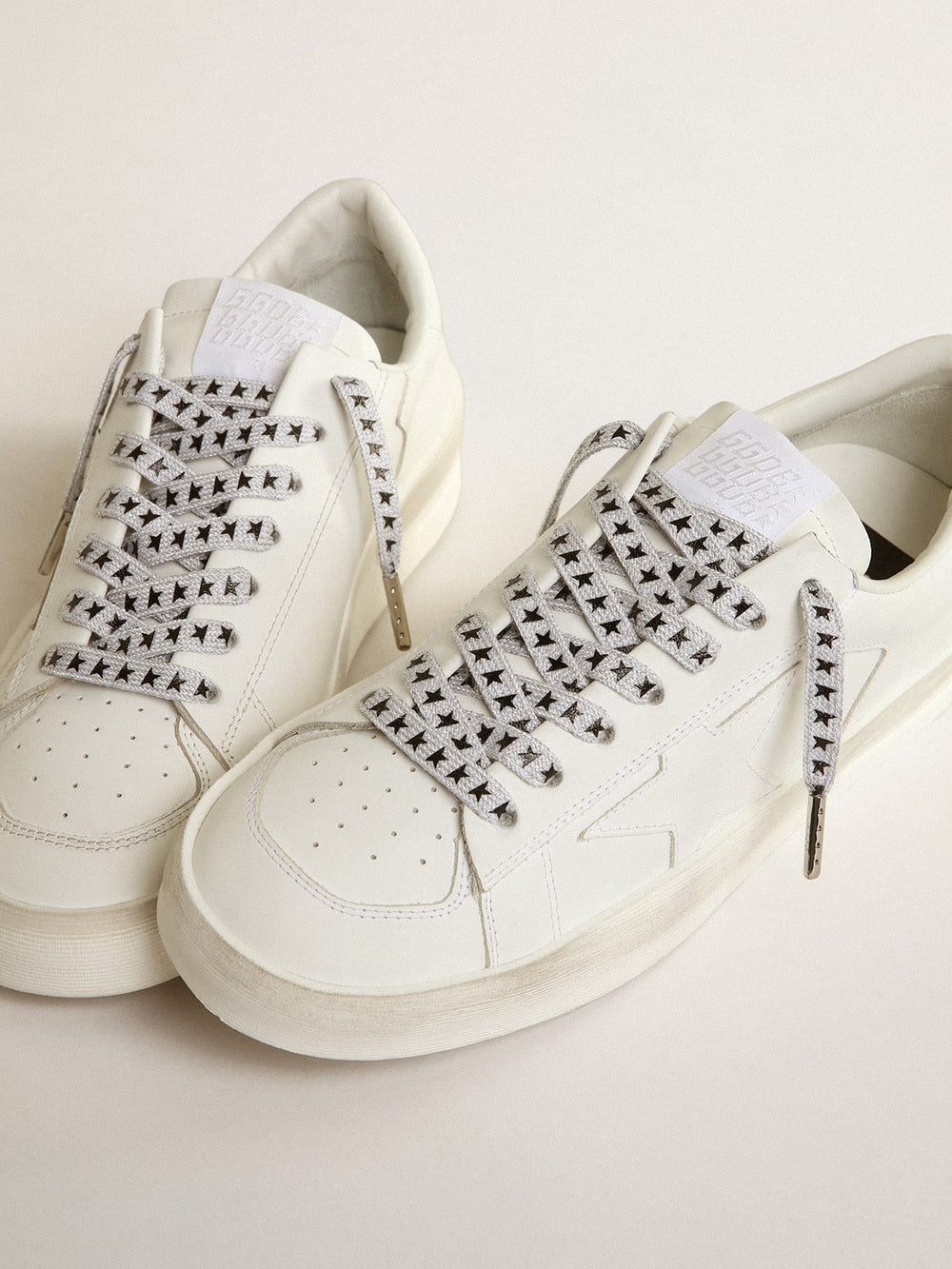 Golden Goose Ice-gray cotton laces with contrasting black stars
