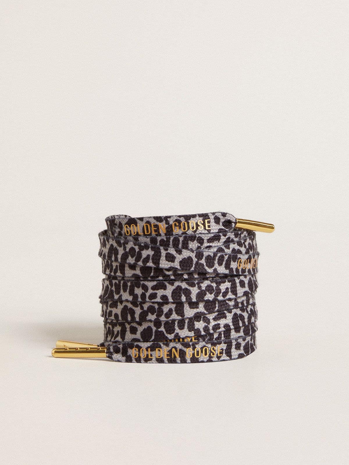 Golden Goose Gray and black animal-print laces with contrasting gold logo