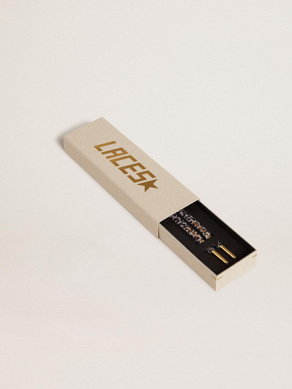 Golden Goose Gray and black animal-print laces with contrasting gold logo