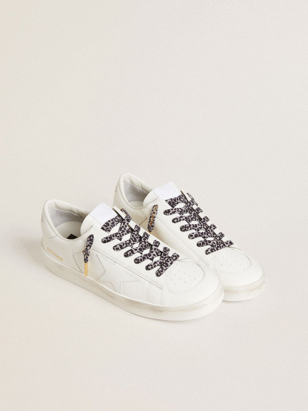 Golden Goose Gray and black animal-print laces with contrasting gold logo