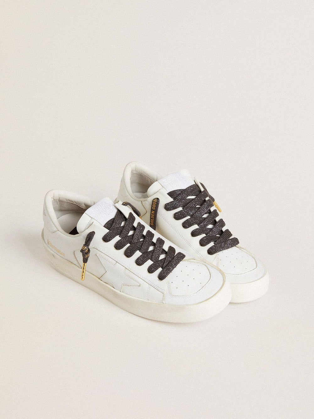 Golden Goose Dark gray lurex laces with contrasting gold logo