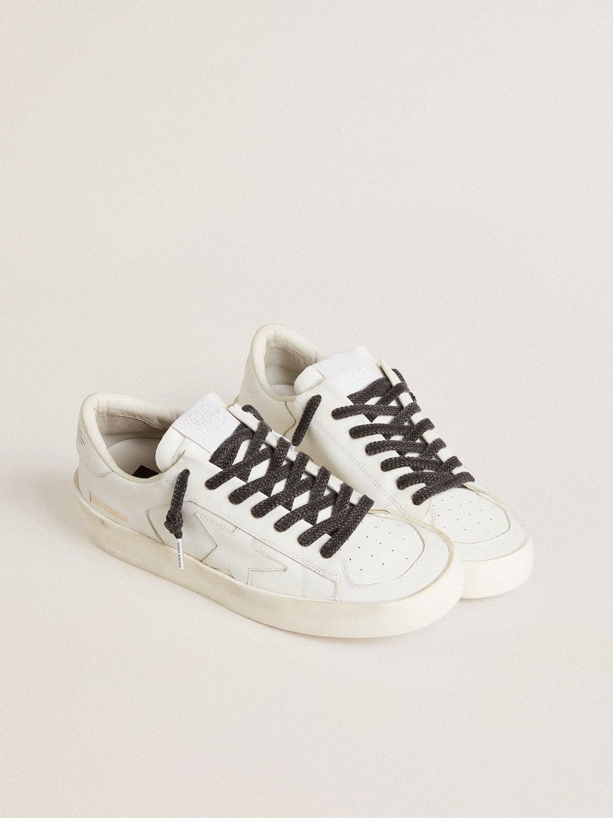Golden Goose Worn-black cotton laces with logoed aglet