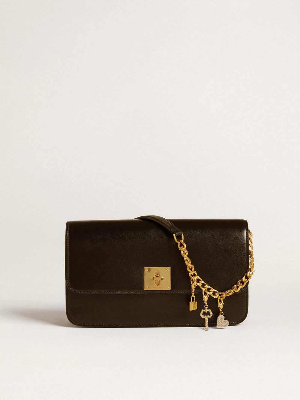 Golden Goose Key-shaped charm in gold-colored brass with crystals