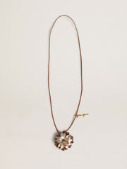 Golden Goose Pendant flower charm in tan and champagne leather